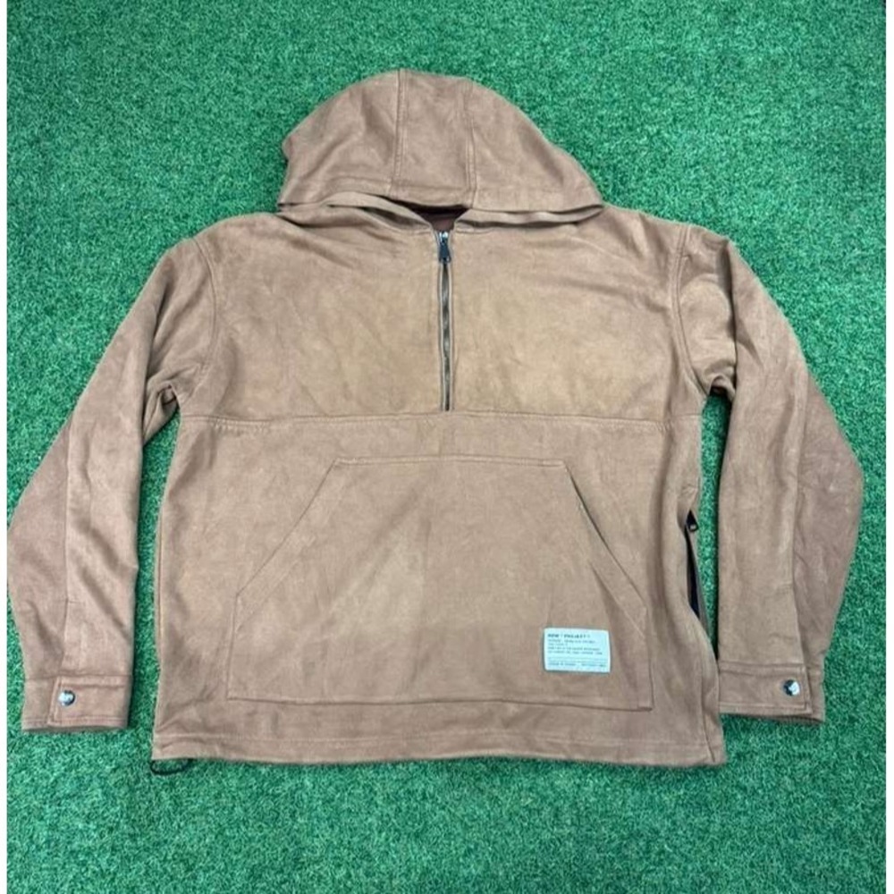 Vintage Life Fleece‎ Anorak Hoodie Mens L-XL Brown Kangaroo Pocket Quarter Zip